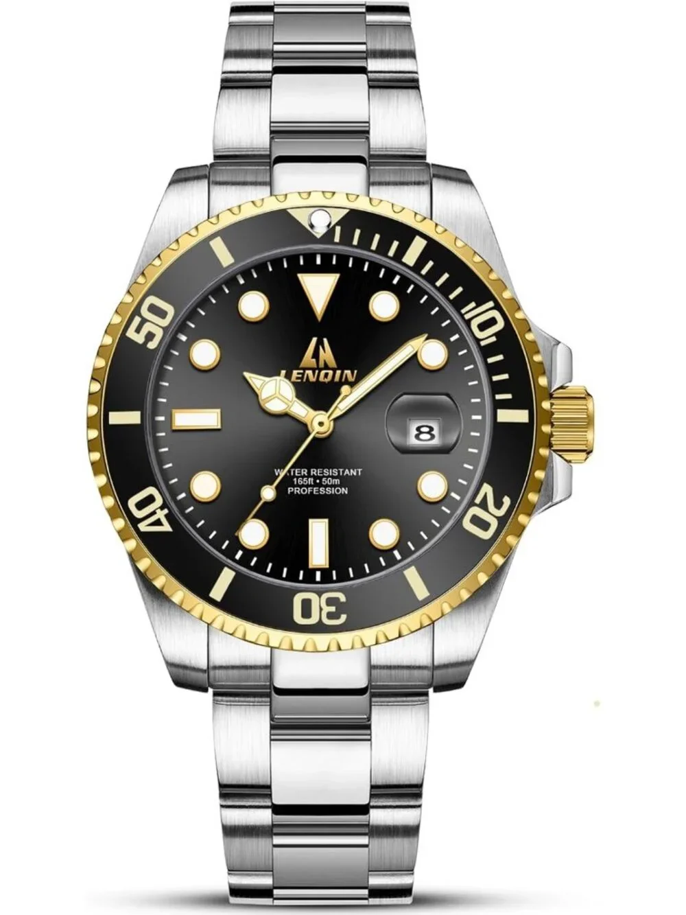 Men's Silver Gold Stainless Steel Analog Quartz Waterproof Luminous Round Watch